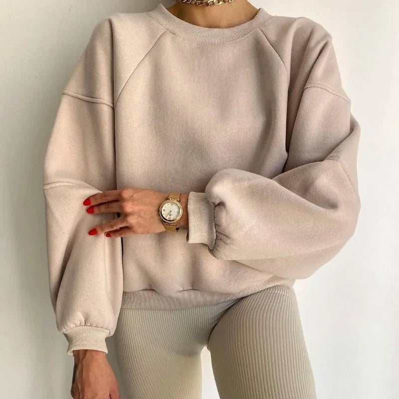 Trui Dames Losse Ronde Hals Lange Mouwen Laagbaar Gezellig Beige
