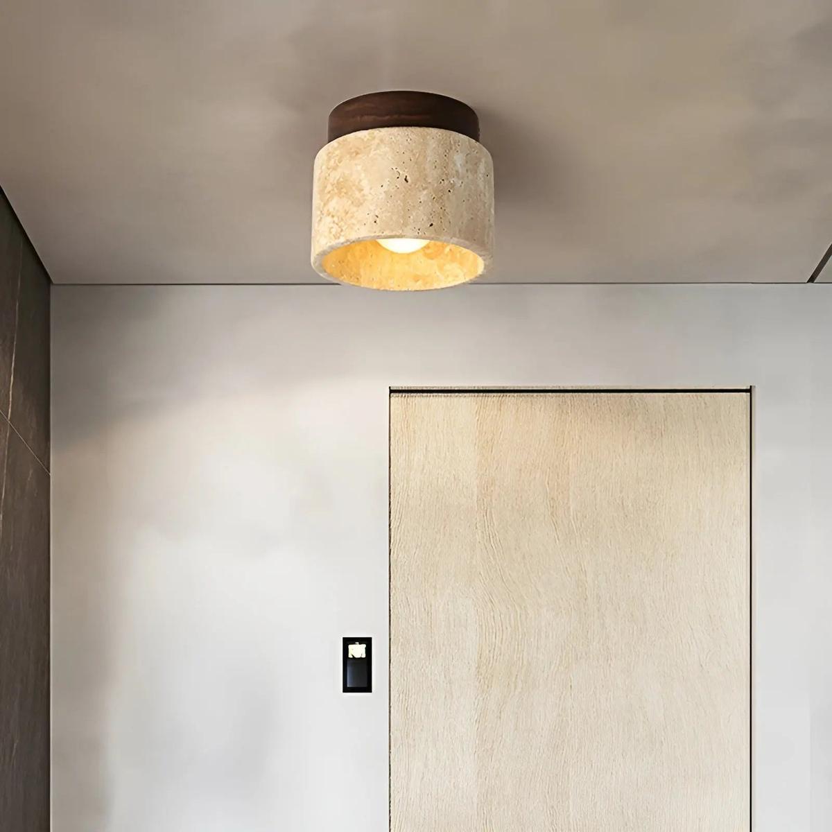 Rustieke Travertijn Plafondlamp Met LED Compatibiliteit