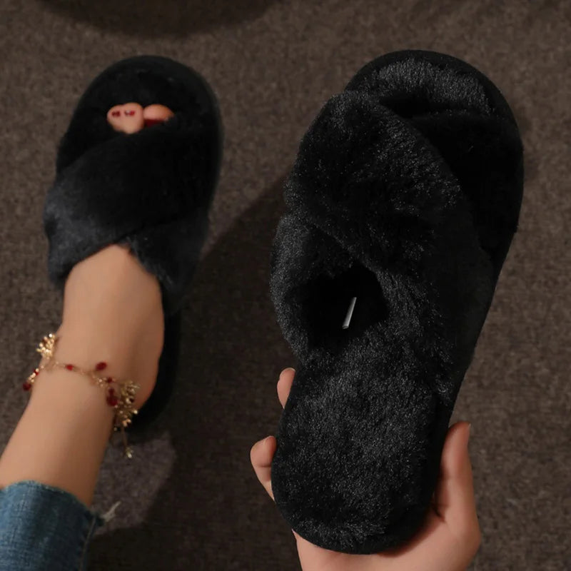 Dames Slippers Gezellige Met Open Teengedeelte Kruisband Zwart