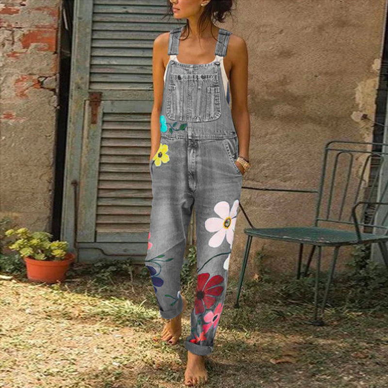 Orva | Stijlvolle denim jumpsuit met bloemenpatroon