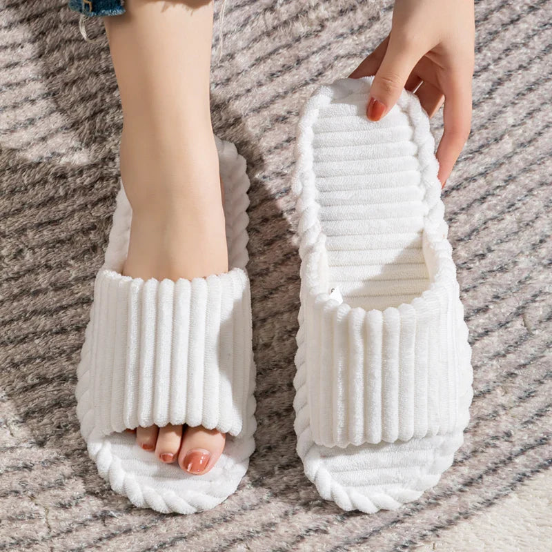 Pantoffels Unisex Met Open Neus Streepjespatroon Sloffen Wit