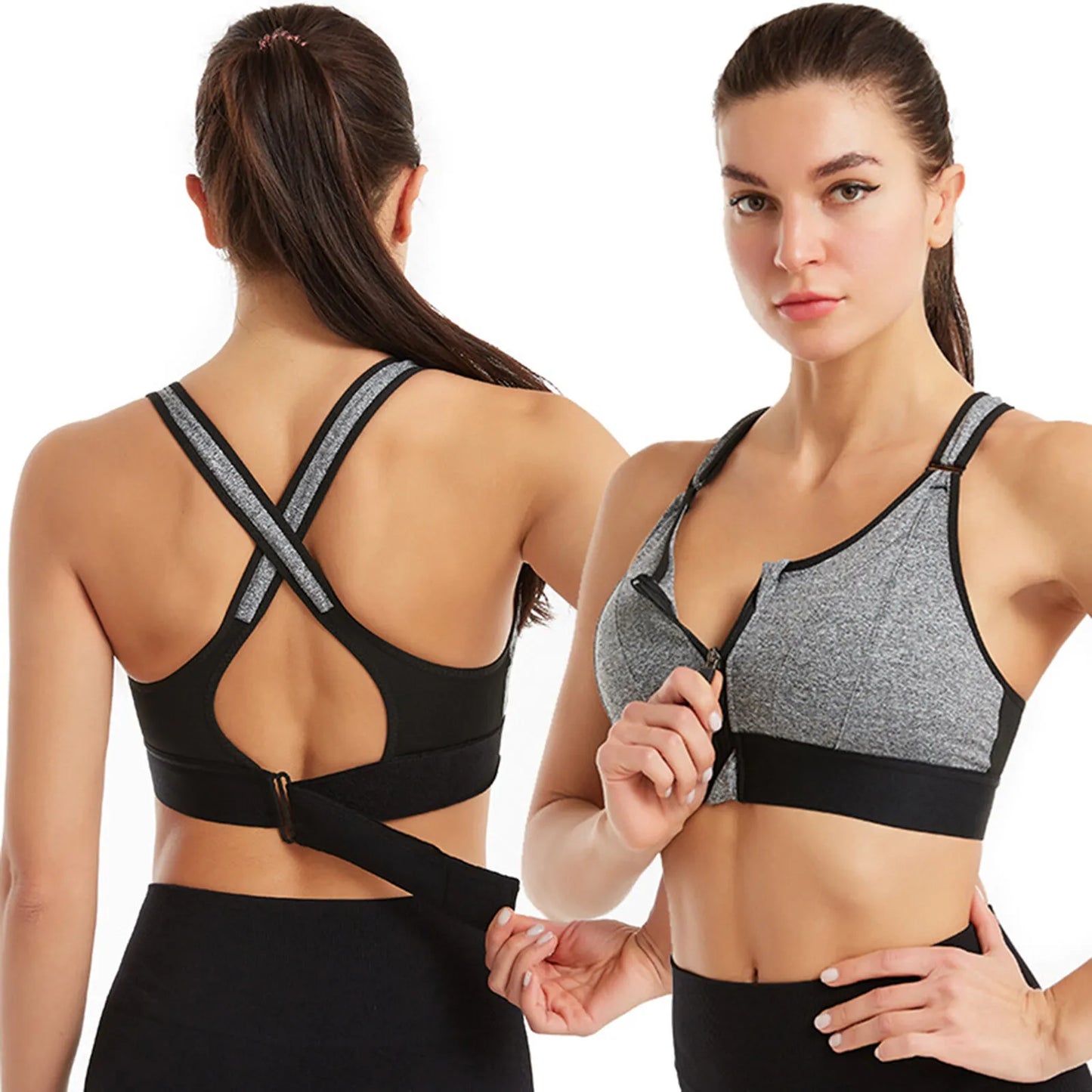 Dames Sport-BH – Ritsluiting Voor – Criss-Cross Rugband – Ademend – Hoge Support