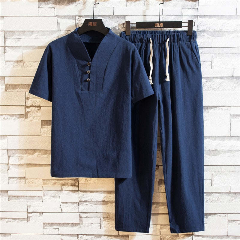 Luno Linnen Kledingset | Luchtige Kleding voor Heren Blauw