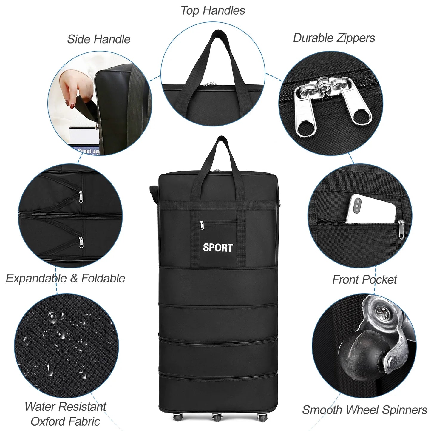 Uitbreidbare Koffer Bag Vouwbare Rollende Bagage Tas 31inch 39inch 45inch Voor Reis Zaken SEREIN