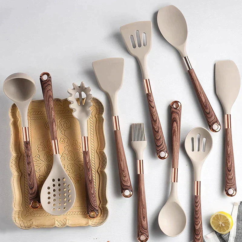 10-Delig Premium Silikon Keuken Set Met Houten Grepen