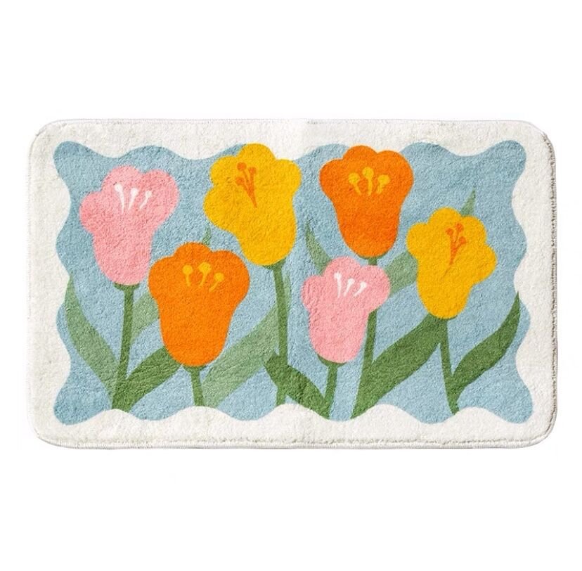 Badmat Met Bloemenpatroon In Verschillende Maten Polyester Tulpen