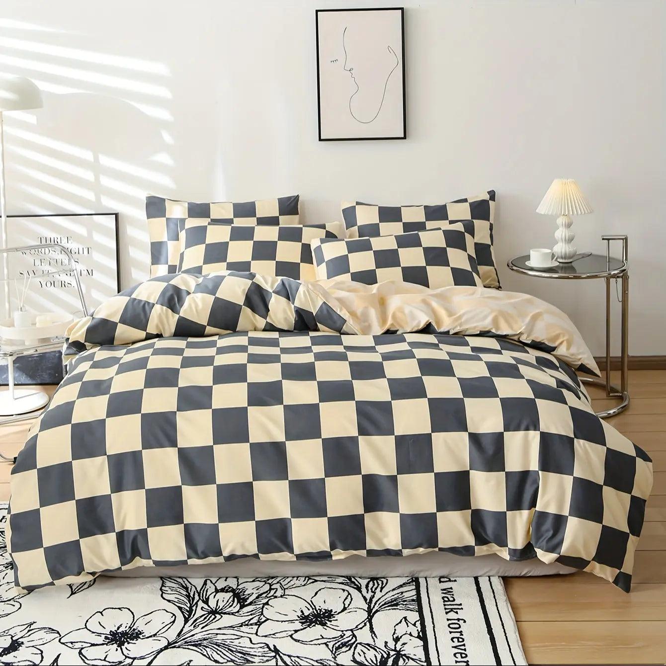 Beddingstar - Modern Geruite Dekbedovertrekset – 3-delig Beddengoed