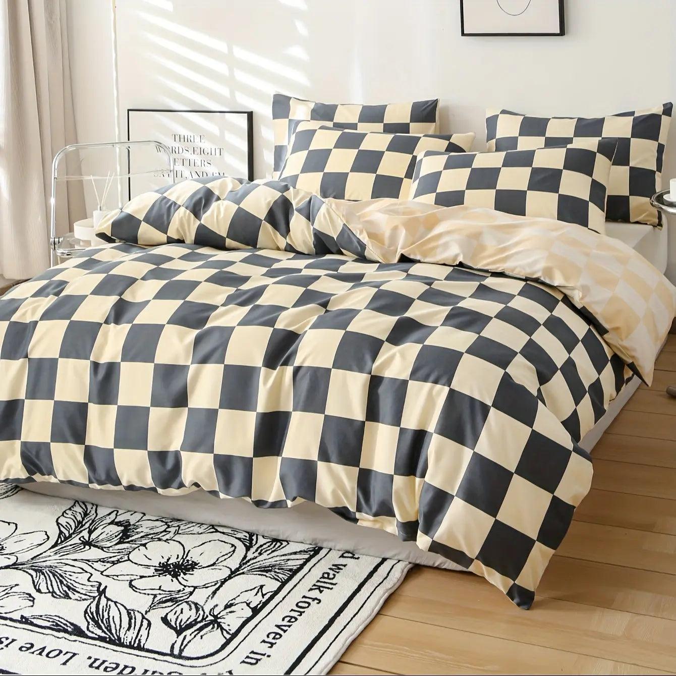 Beddingstar - Modern Geruite Dekbedovertrekset – 3-delig Beddengoed Geruit