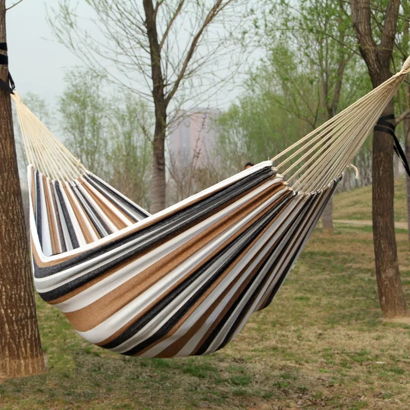 Enkele Canvas Hangmat voor Binnen en Buiten met Dikke Strepen Koffie 260x150
