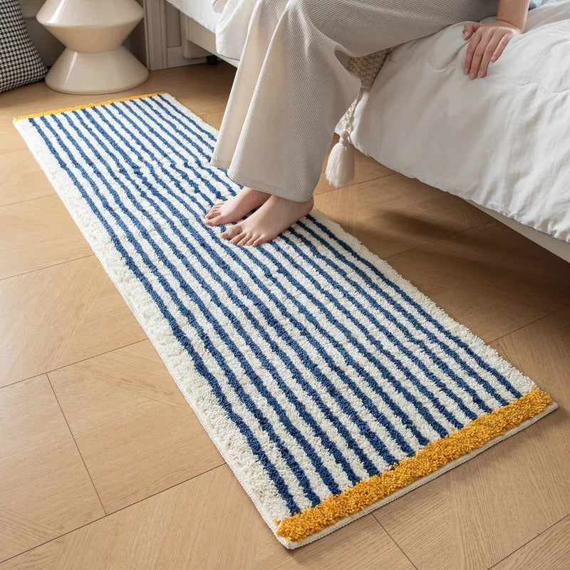 Gecapitonneerde Blauw Gestreepte Badmat Met Antisliplaag
