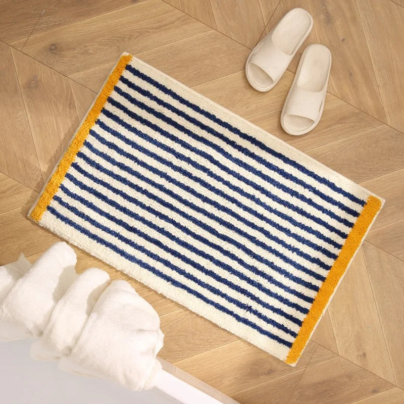 Gecapitonneerde Blauw Gestreepte Badmat Met Antisliplaag