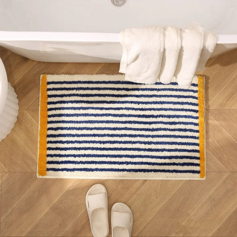 Gecapitonneerde Blauw Gestreepte Badmat Met Antisliplaag