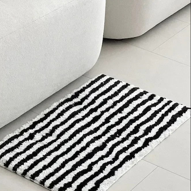 Gestreepte Badmat Luxe Vloerkleed Antislip Comfortabel Zwart 40 x 70 cm