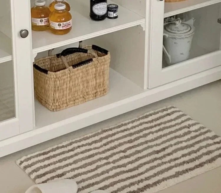 Gestreepte Badmat Luxe Vloerkleed Antislip Comfortabel Bruin 40 x 70 cm
