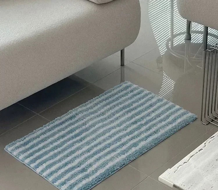 Gestreepte Badmat Luxe Vloerkleed Antislip Comfortabel Hemelsblauw 40 x 70 cm