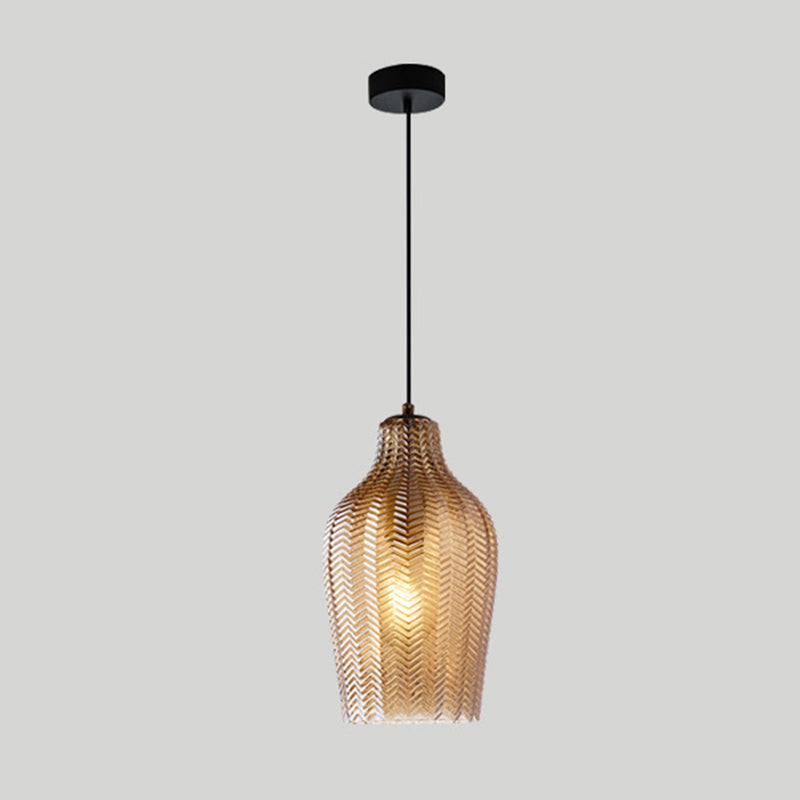 Golfvormige Glazen Hanglamp Nordic Stijl Enkel Pendant Cognac Fles