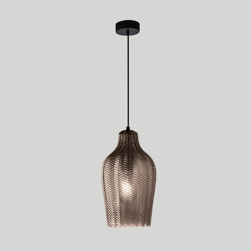 Golfvormige Glazen Hanglamp Nordic Stijl Enkel Pendant Rookgrijs Fles