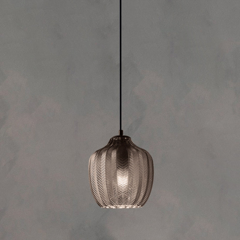 Golfvormige Glazen Hanglamp Nordic Stijl Enkel Pendant Rookgrijs Vat