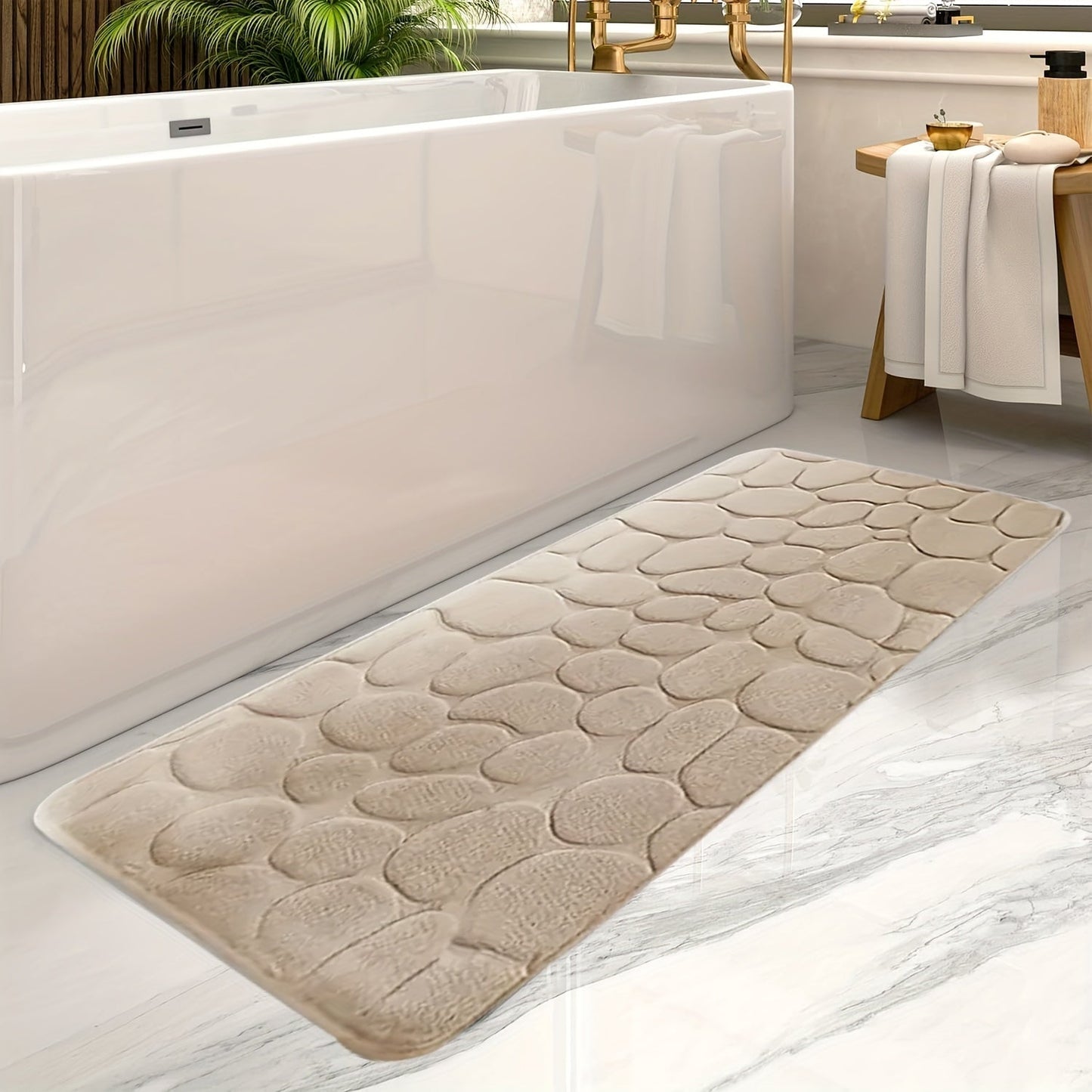 Grote Gestreepte Badmat Rechthoekig Voor Badkamer Anti Slip Abrikoos 50x120cm