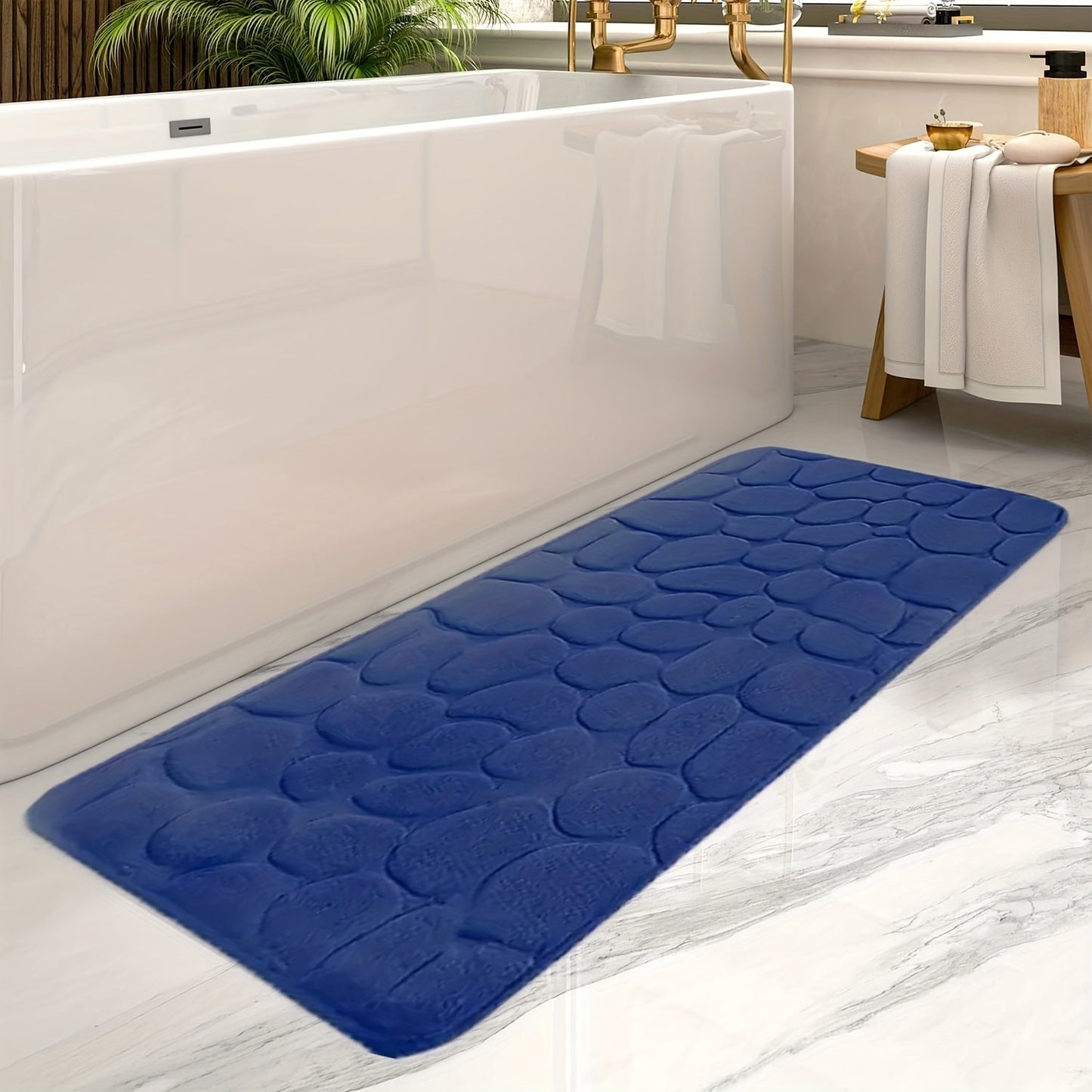 Grote Gestreepte Badmat Rechthoekig Voor Badkamer Anti Slip Blauw 50x120cm