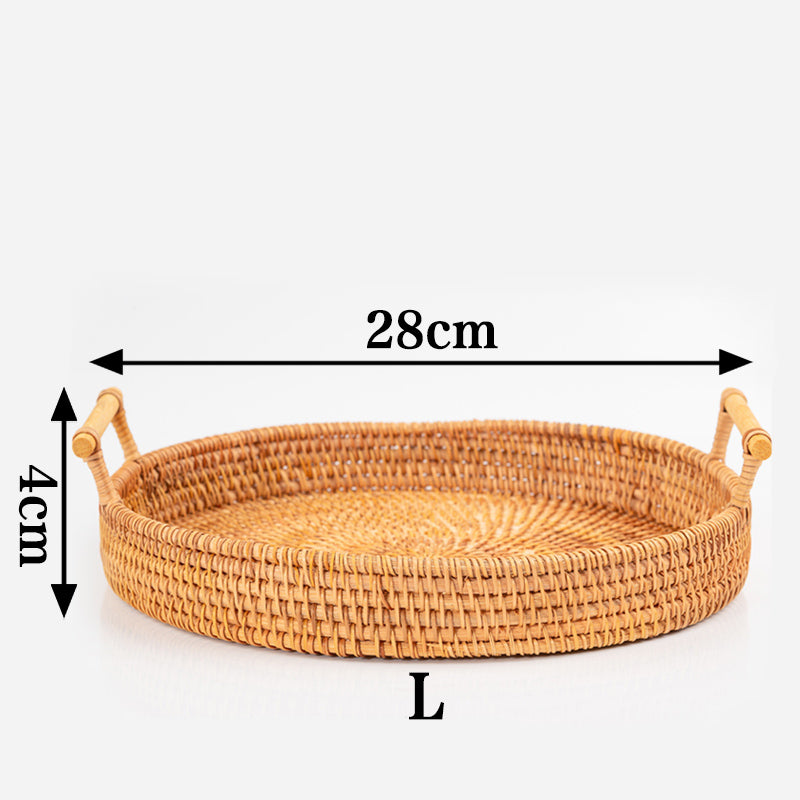 Handgeweven Ronde Rotan Schaal Met Handgrepen Dienblad L: 28*4cm