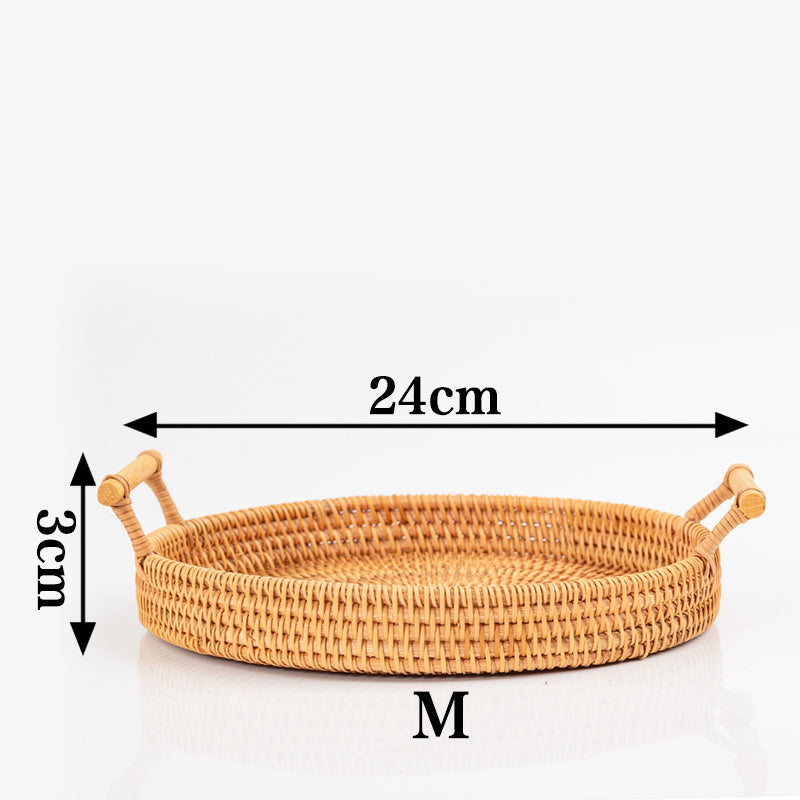 Handgeweven Ronde Rotan Schaal Met Handgrepen Dienblad M: 24*3cm