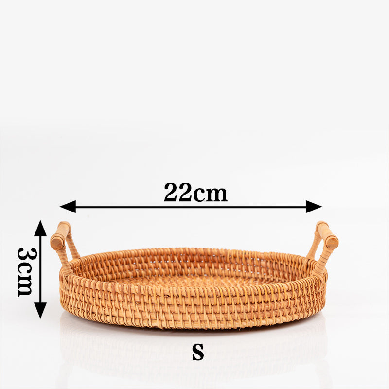 Handgeweven Ronde Rotan Schaal Met Handgrepen Dienblad S: 22*3cm