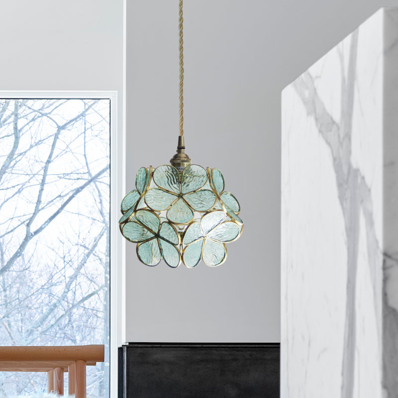 Hangende Plafondlamp Tiffany Stijl Blauw Helder Roze Glas Luchtblauw