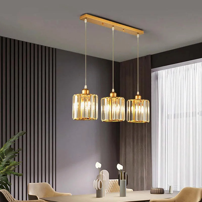 Hanglamp Moderne Metalen Glazen Verlichting Sfeer Ruimte Rond Goud 3 Hoofd-Rechthoekige Plaat