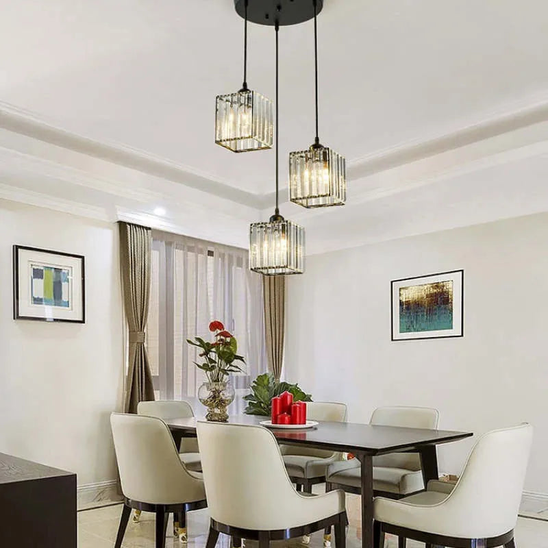 Hanglamp Moderne Metalen Glazen Verlichting Sfeer Ruimte Vierkant Zwart 3 Hoofd-Ronde Plaat