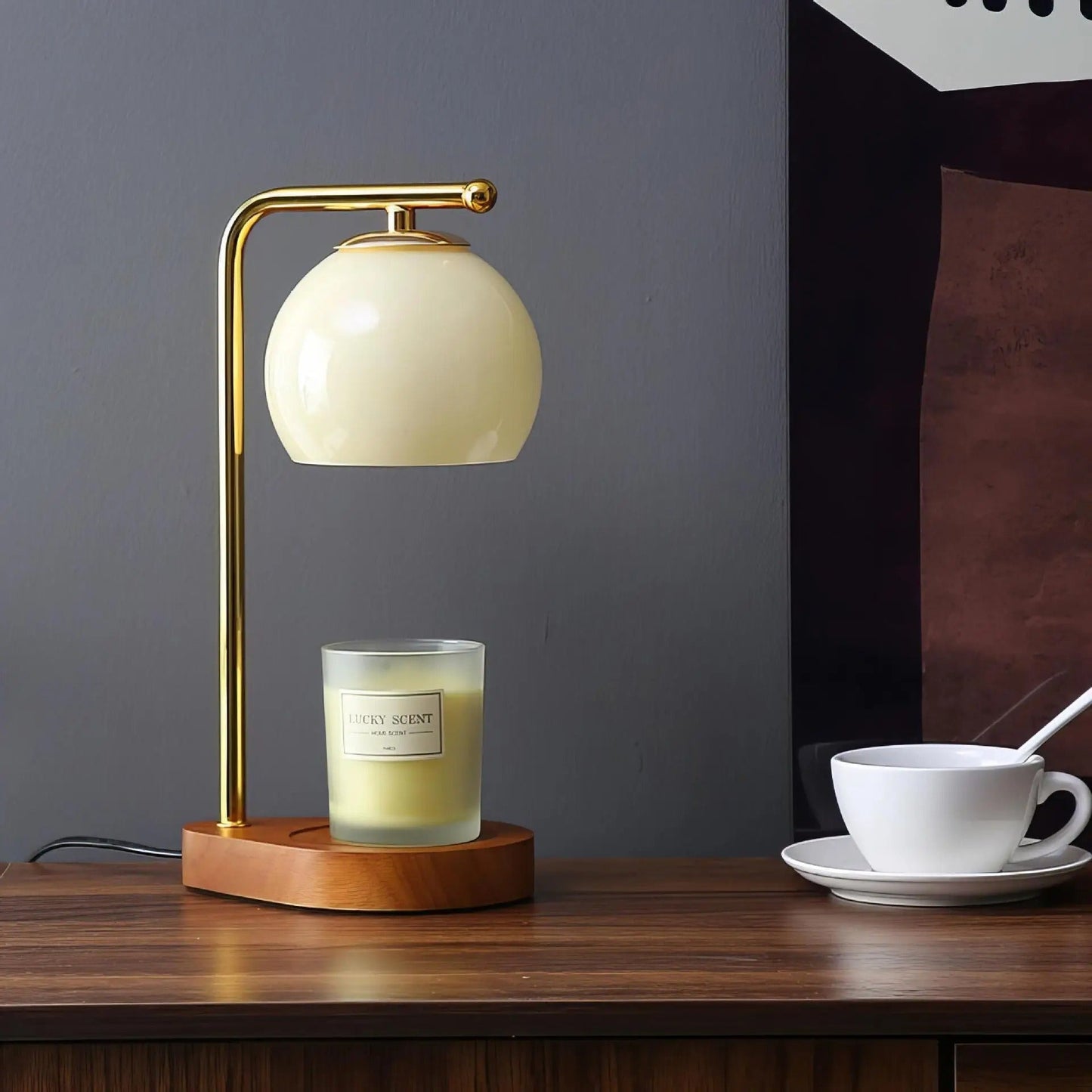 Kaarsenwarmerlamp Met Multifunctionele Tafellamp Functie Beige