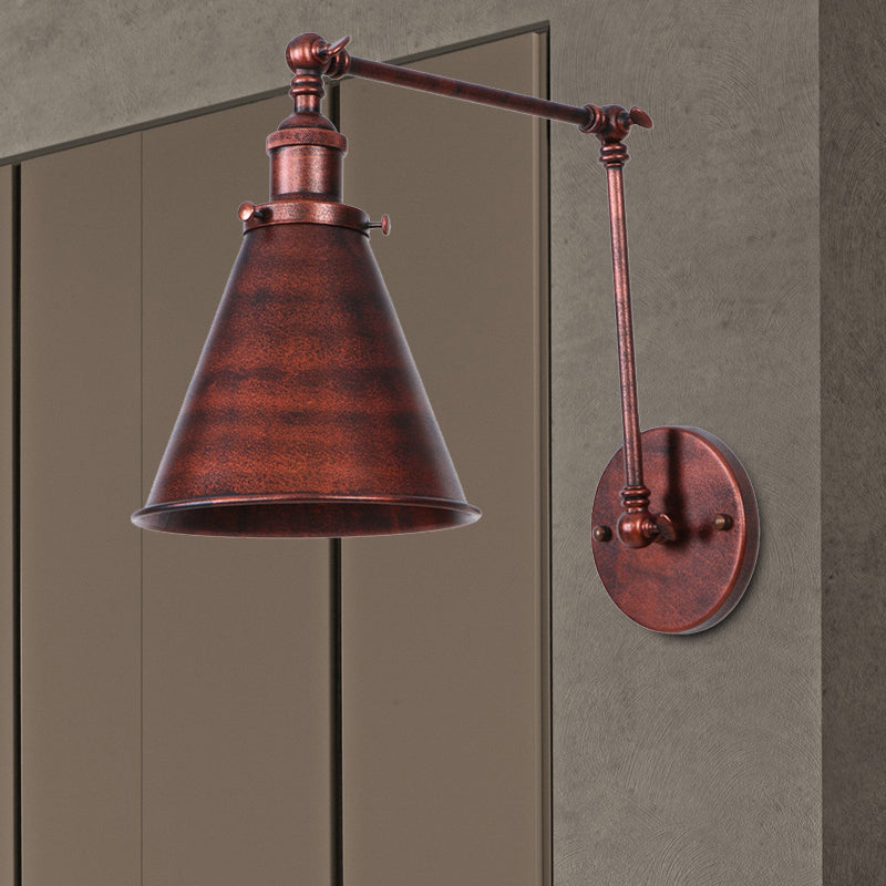 Kegel Wandlamp Boerderij Stijl Ijzeren Zwart Roest 9 Inch