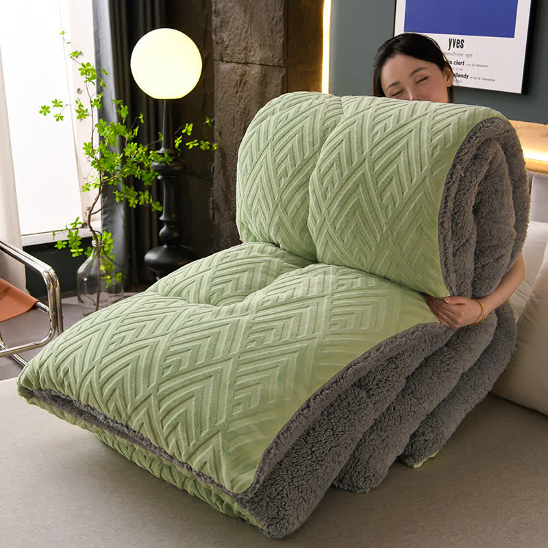 Kleurige Dikke Sherpa Winterdeken Met Quiltkern Warmte Gras Groen