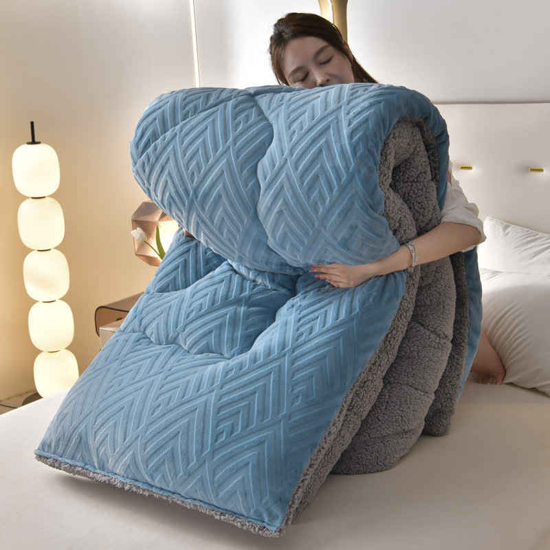 Kleurige Dikke Sherpa Winterdeken Met Quiltkern Warmte Blauw