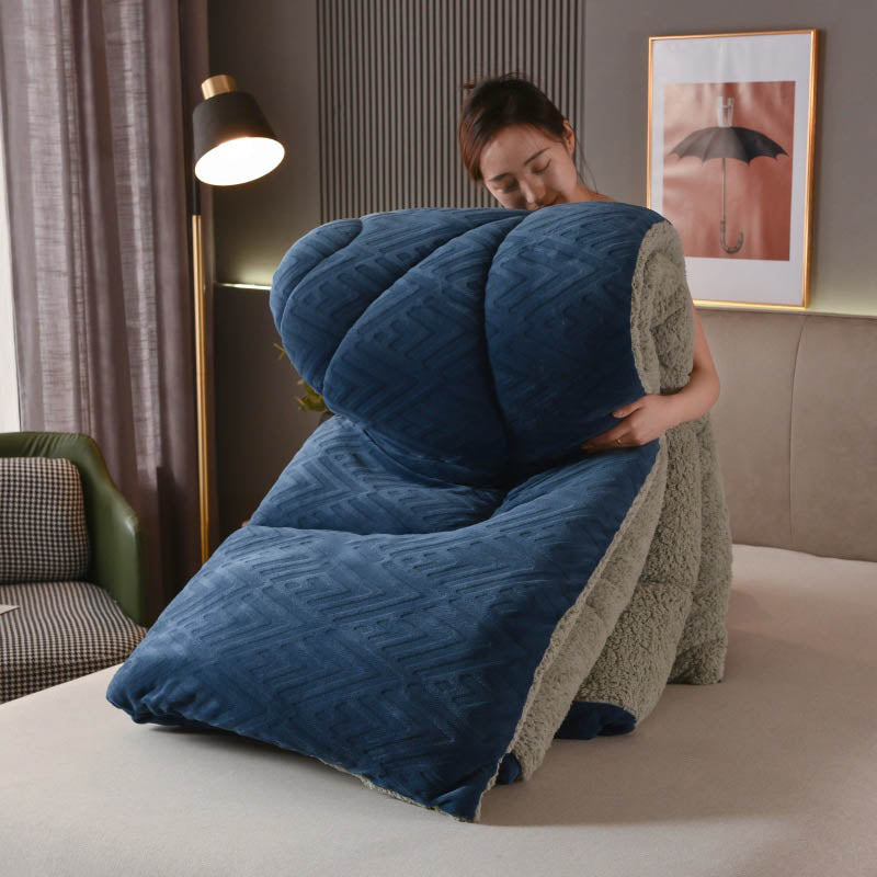 Kleurige Dikke Sherpa Winterdeken Met Quiltkern Warmte Marineblauw