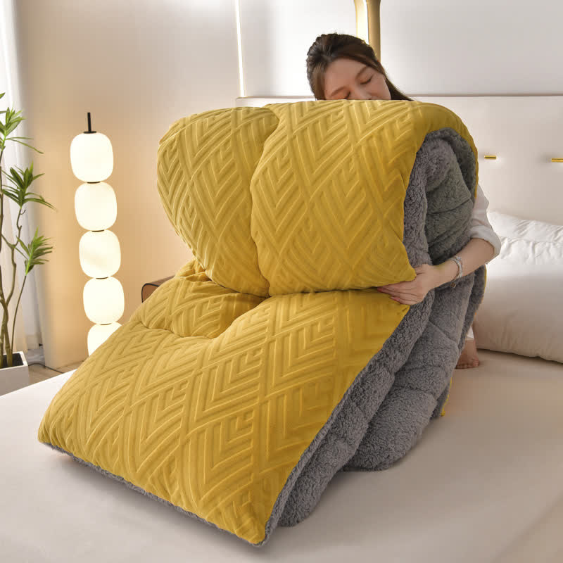 Kleurige Dikke Sherpa Winterdeken Met Quiltkern Warmte Geel