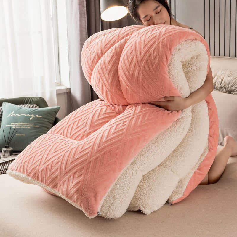 Kleurige Dikke Sherpa Winterdeken Met Quiltkern Warmte Roze & Wit
