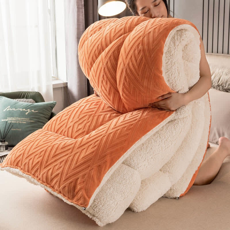 Kleurige Dikke Sherpa Winterdeken Met Quiltkern Warmte Oranje & Wit