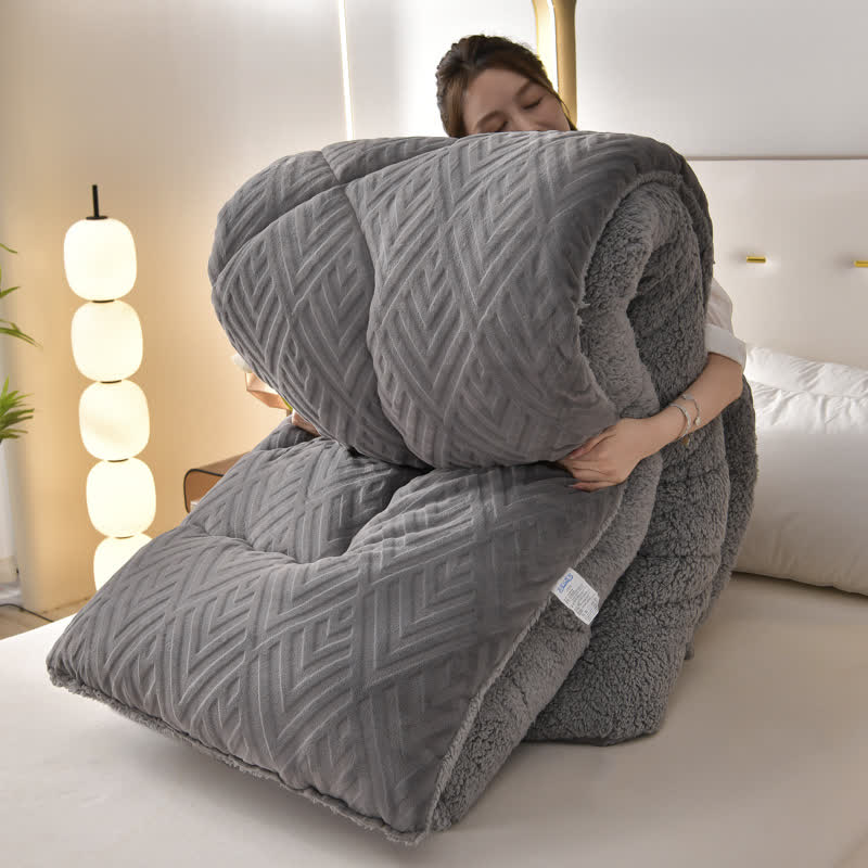Kleurige Dikke Sherpa Winterdeken Met Quiltkern Warmte Donkergrijs