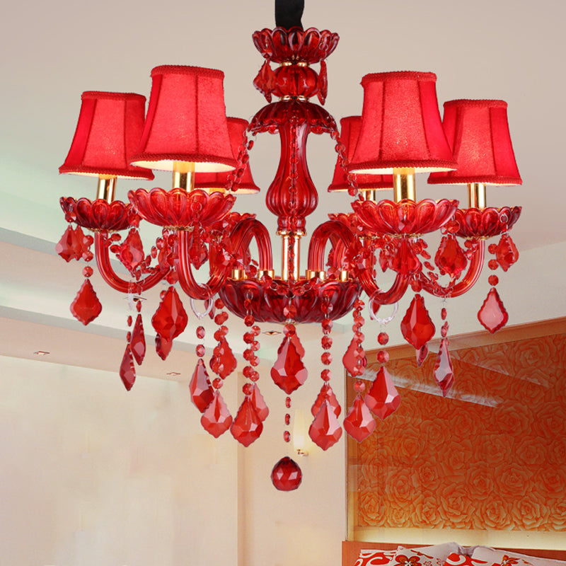Kristallen Kroonluchter Verlichting Modern Rode Pendel Rood 23.5" Met Kap