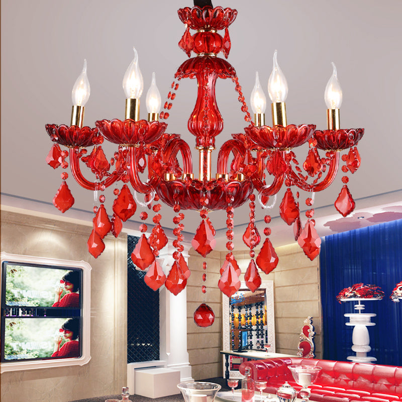 Kristallen Kroonluchter Verlichting Modern Rode Pendel Rood 23.5" Zonder Kap