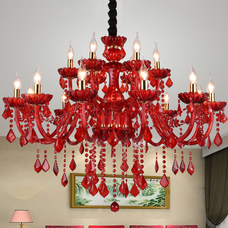 Kristallen Kroonluchter Verlichting Modern Rode Pendel Rood 37.5" Met Kap