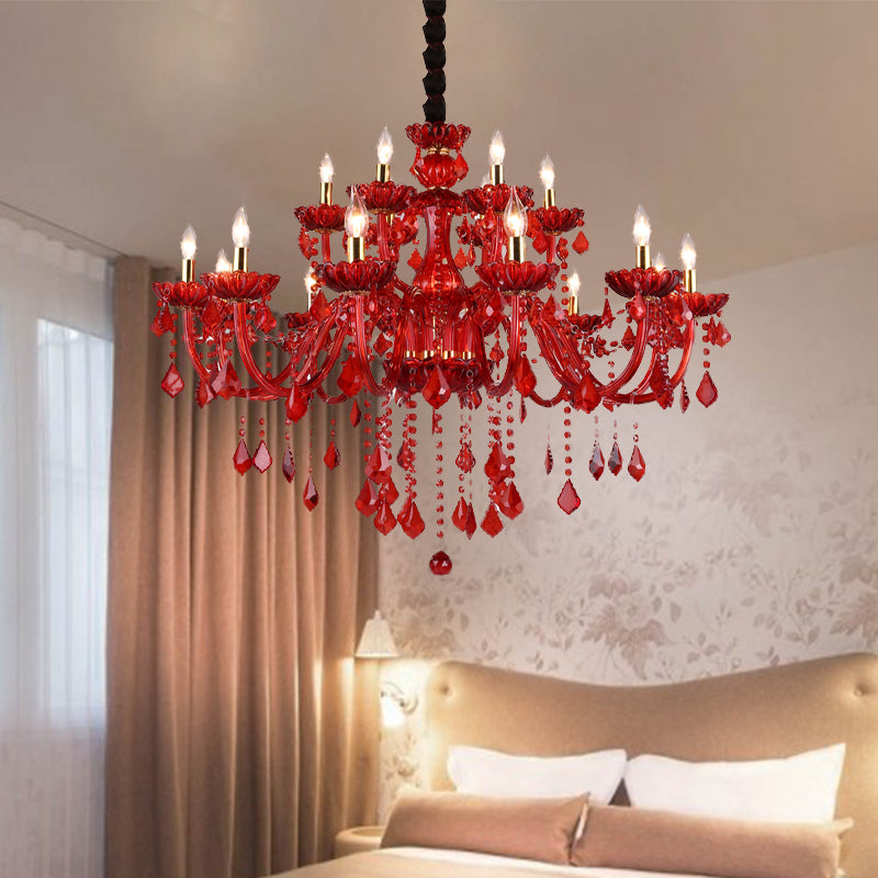 Kristallen Kroonluchter Verlichting Modern Rode Pendel Rood 37.5" Zonder Kap