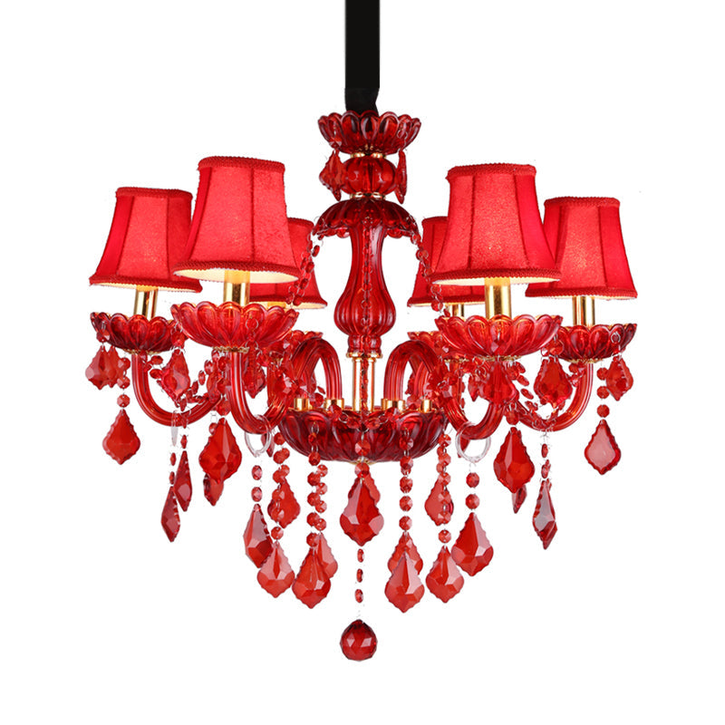 Kroonluchter Kristallen Kaars Bel Rood Hangende 6 Lichten
