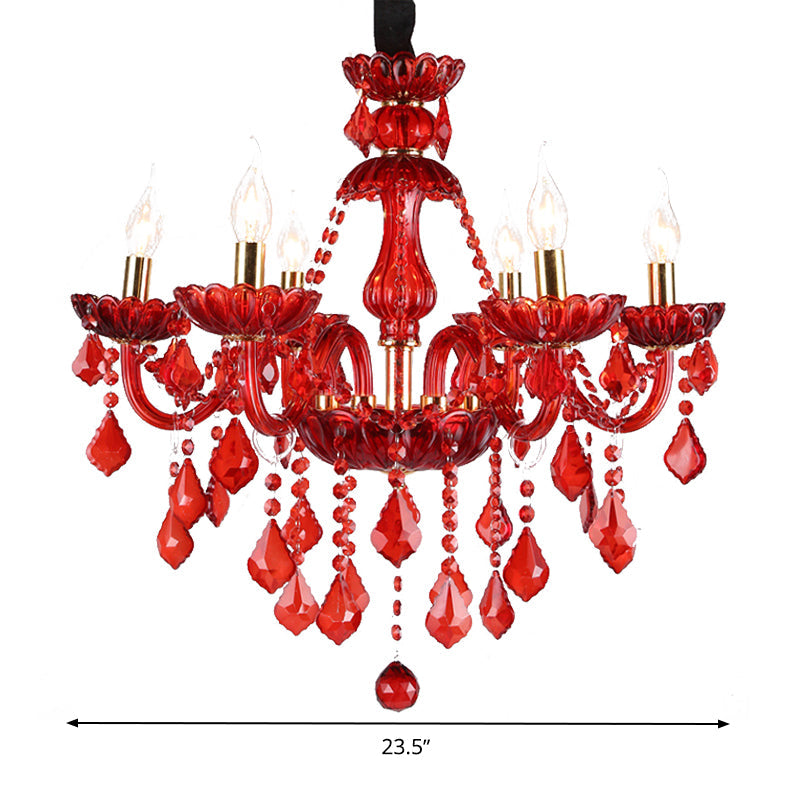 Kroonluchter Kristallen Kaars Bel Rood Hangende 6 Lichten