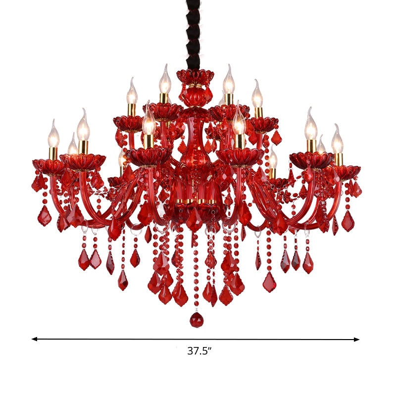 Kroonluchter Kristallen Kaars Bel Rood Hangende 6 Lichten