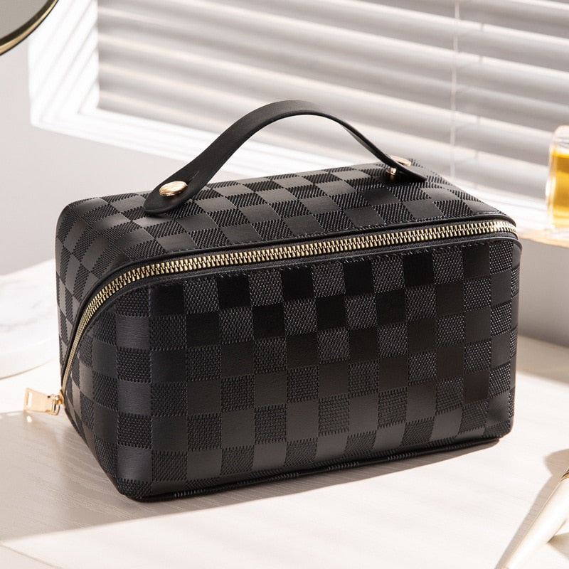 Luxe Geruite Make Up Tas Met Ruime Organisatie Voor Reis Donker