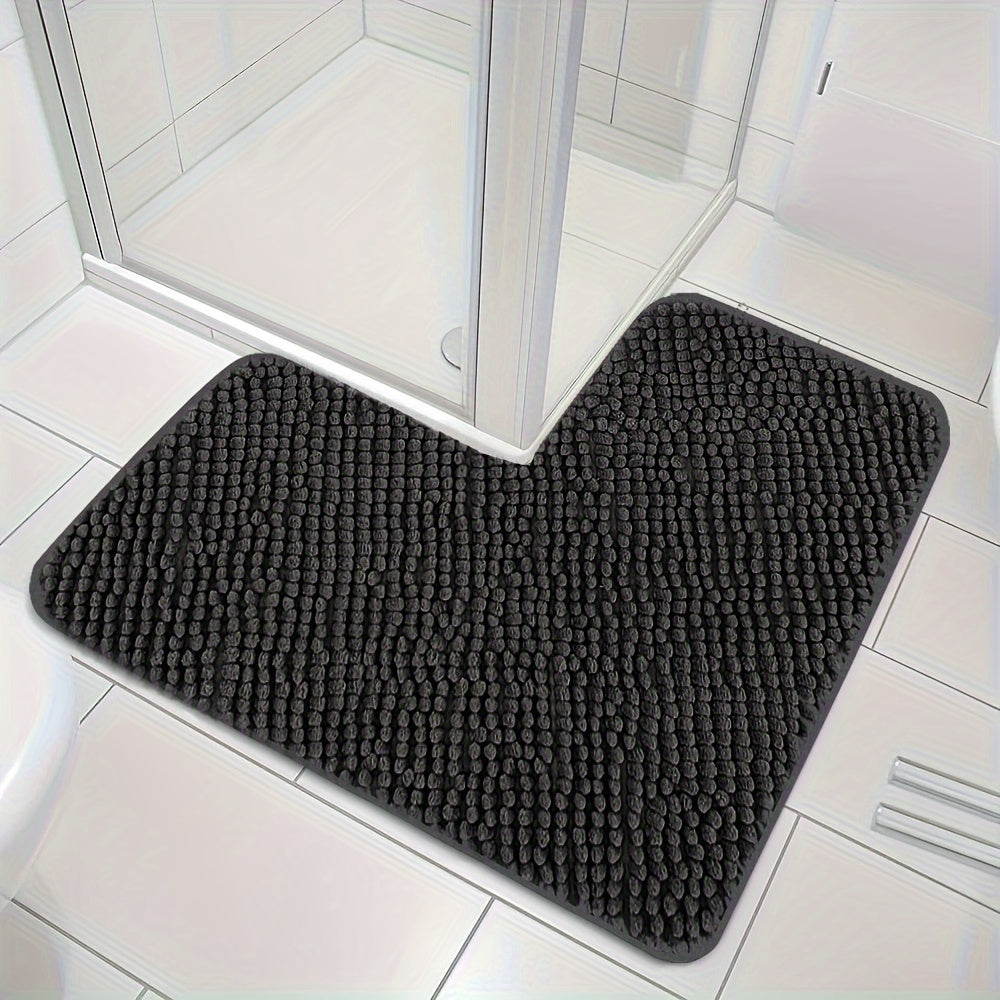 Luxe L Vormige Antislip Hoekbadmat Zacht Absorberend Zwart 40 cm x 40 cm x 80 cm
