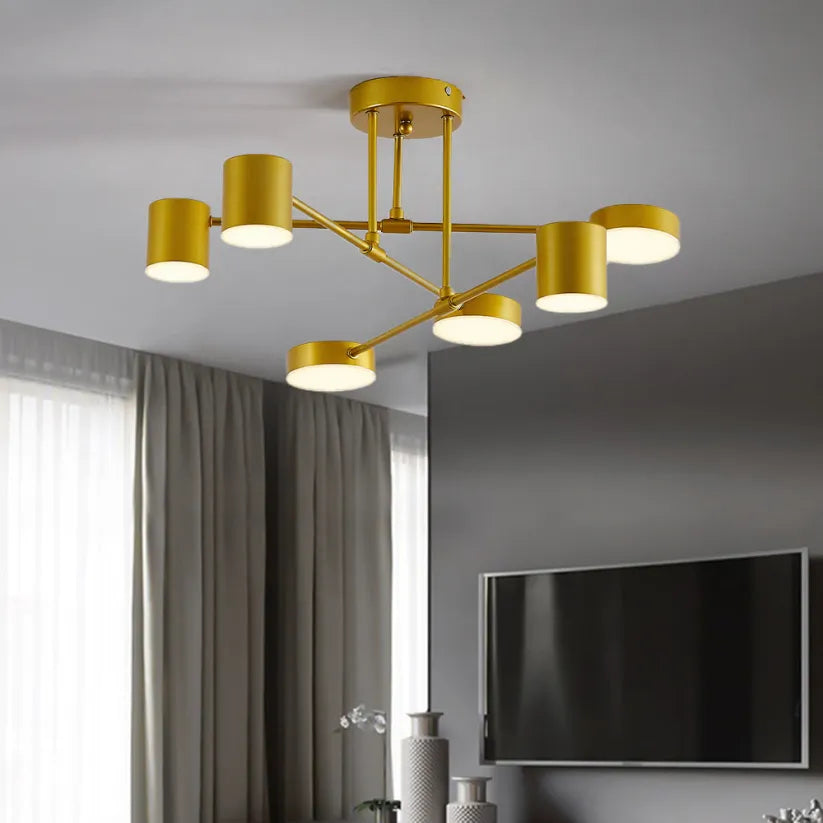 Moderne 6-Lichts Plafondlamp met Aanpasbare Kleurmodi Goud