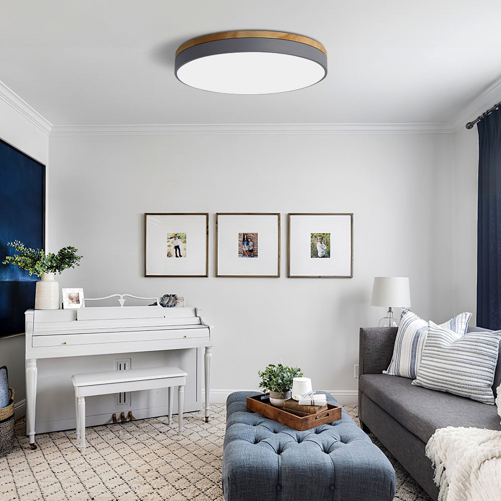 Moderne Houten LED Inbouw Plafondlamp Energiezuinige Warmwit Grijs Dimbaar met afstandsbediening